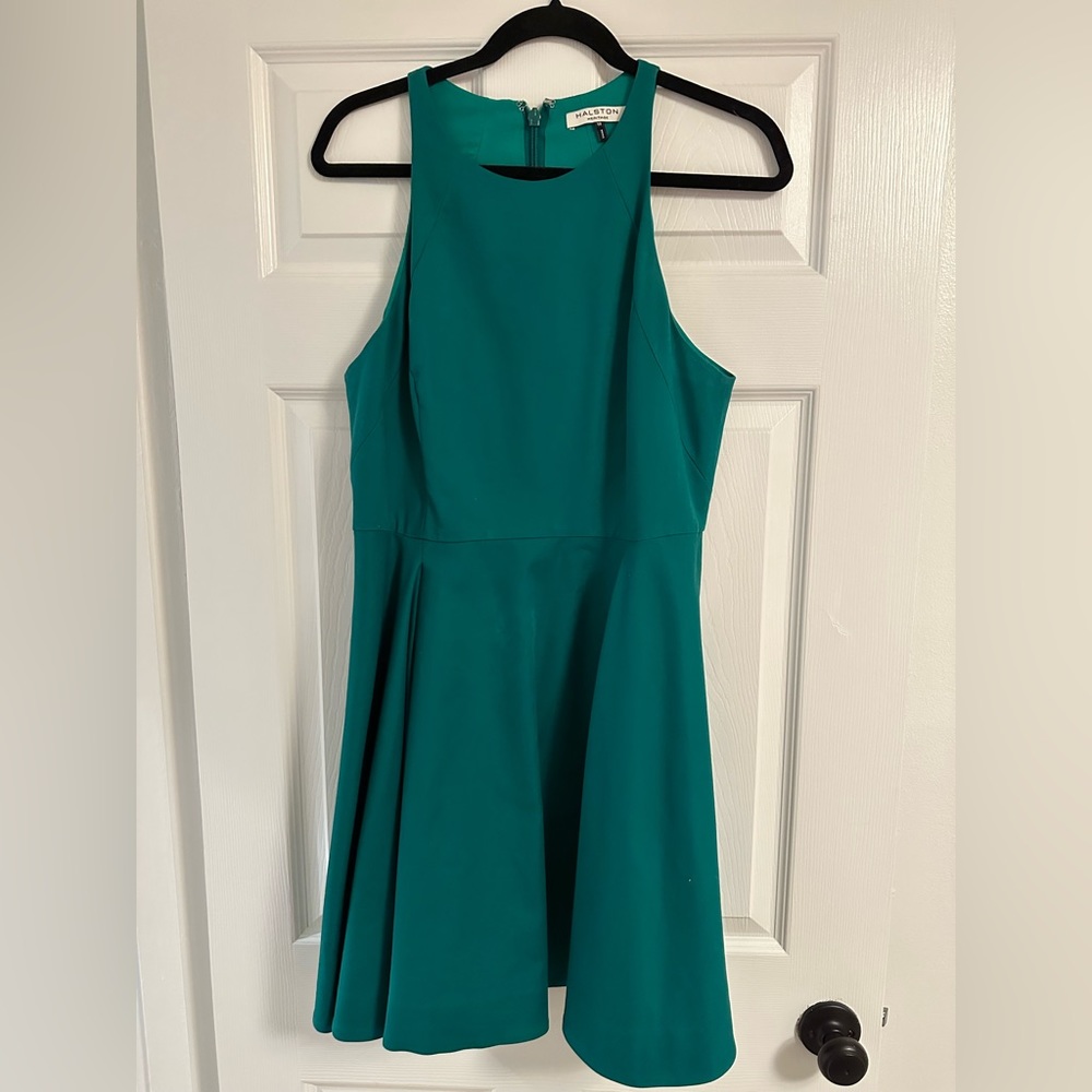 Halston Womens Cotton Flared Hem Sleeveless Dress Green